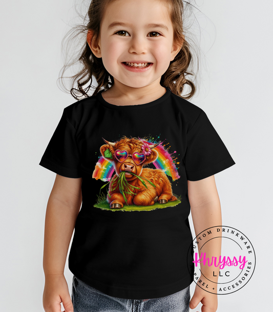 Kids Rainbow Highland Cow Unisex Shirt