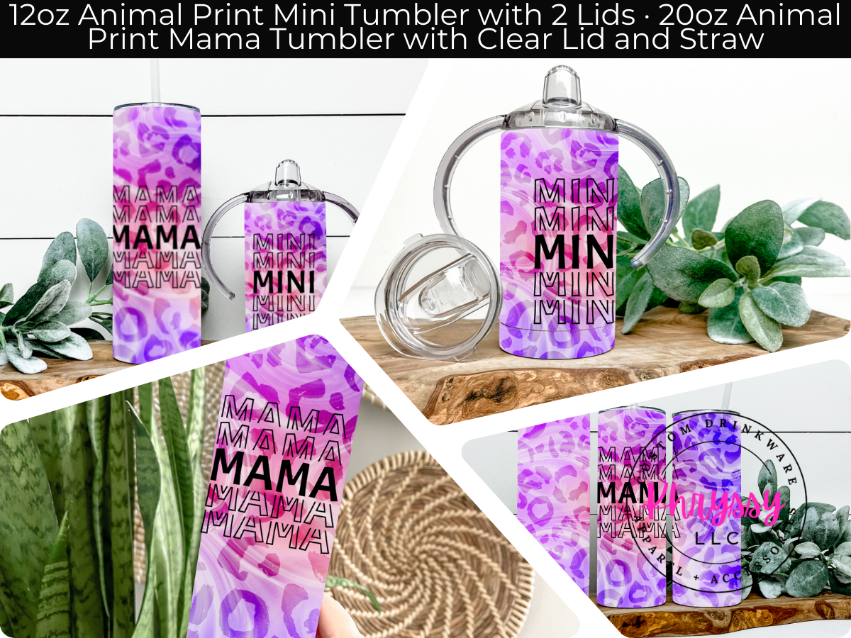 Mama and Mini Custom Animal Print Tumbler Set with Straw