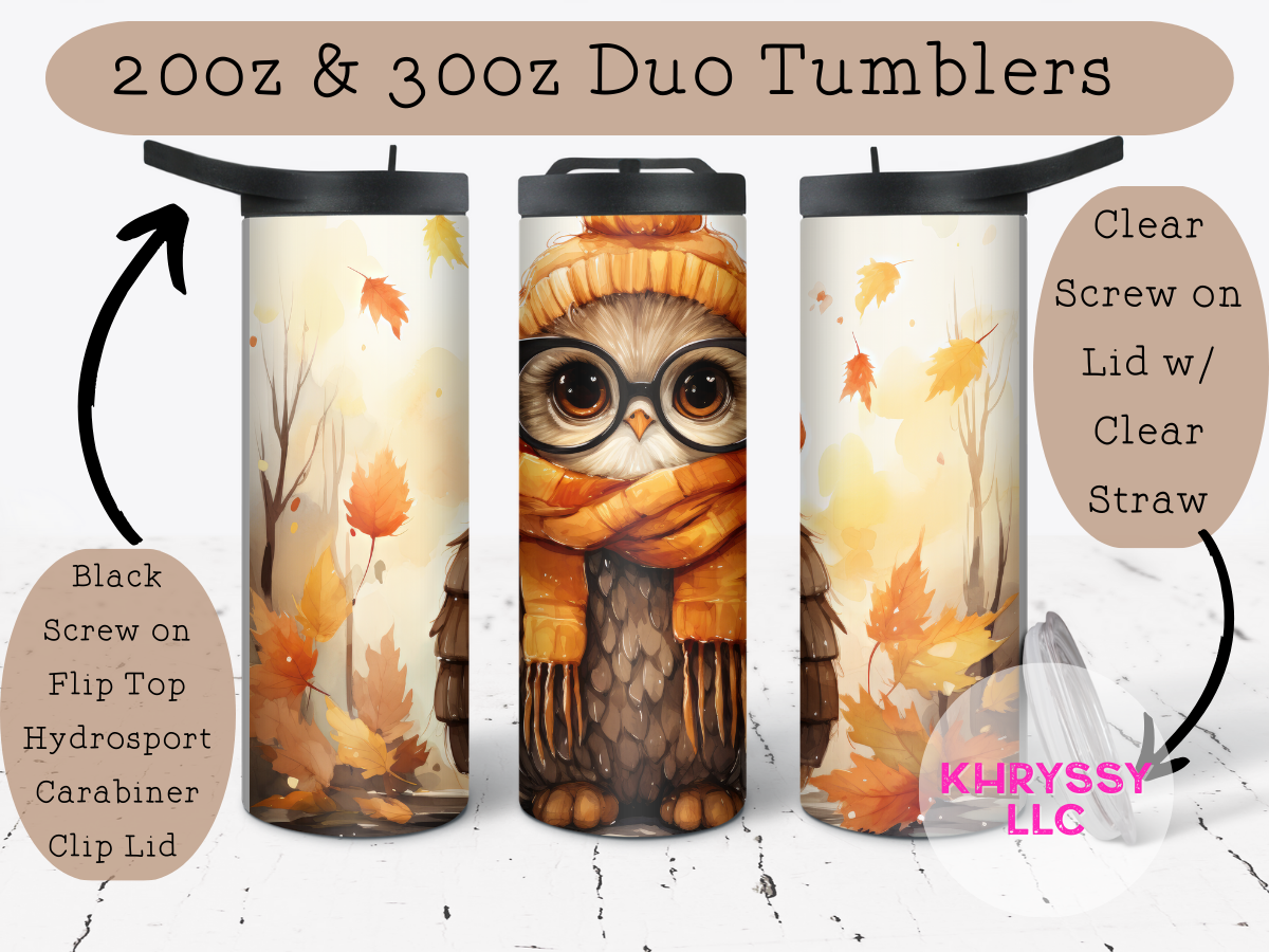 Autumn Whiskers Tumbler: Where Whimsical Owls and Fall Magic Collide!