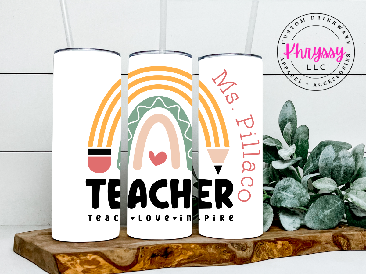 Personalized Teach Love Inspire Teacher 20oz Tumbler