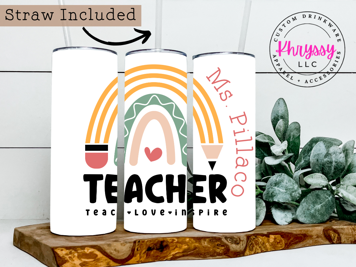 Personalized Teach Love Inspire Teacher 20oz Tumbler