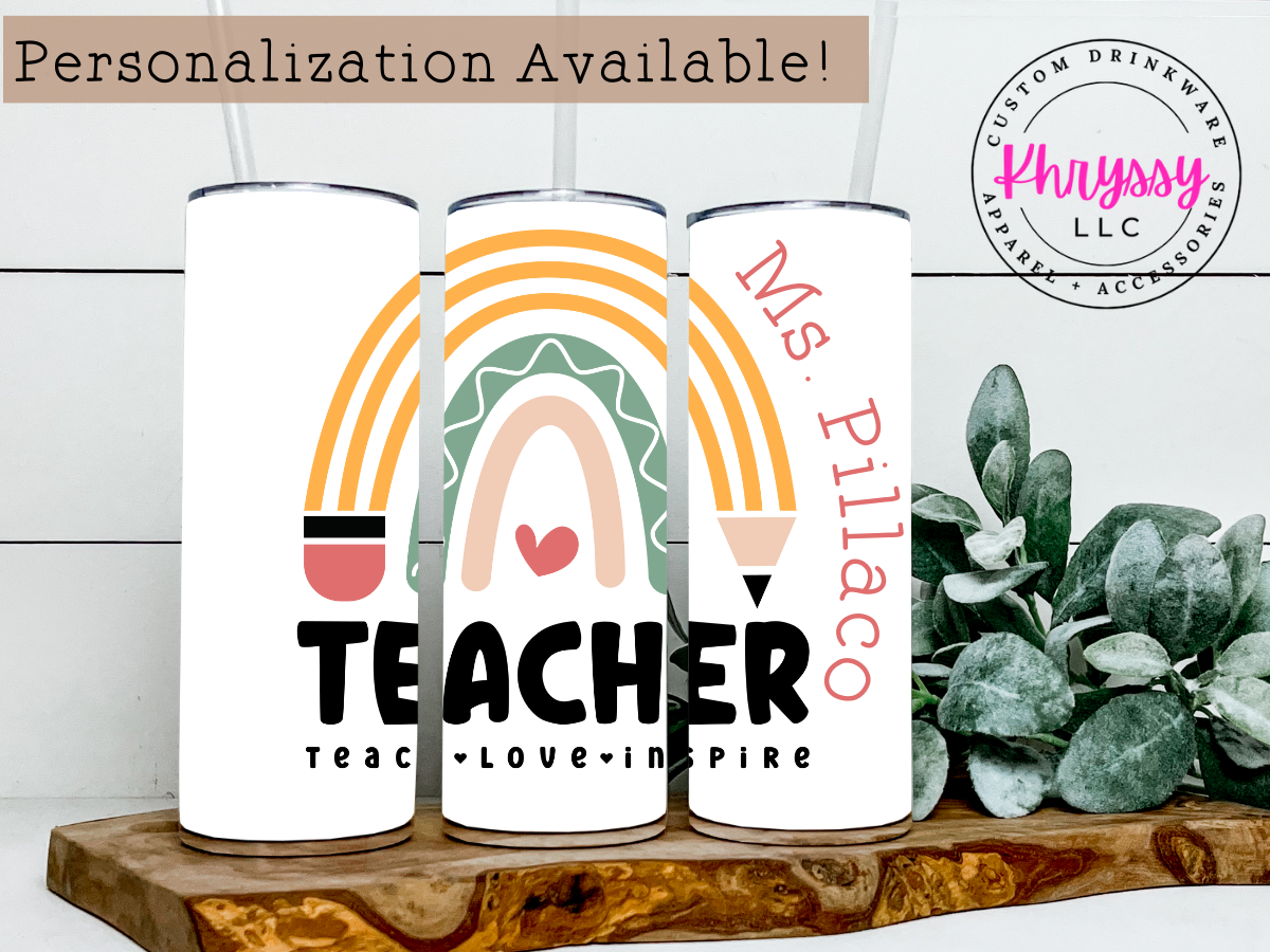 Personalized Teach Love Inspire Teacher 20oz Tumbler