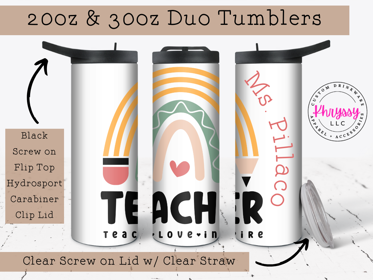 Personalized Teach Love Inspire Teacher 20oz Tumbler