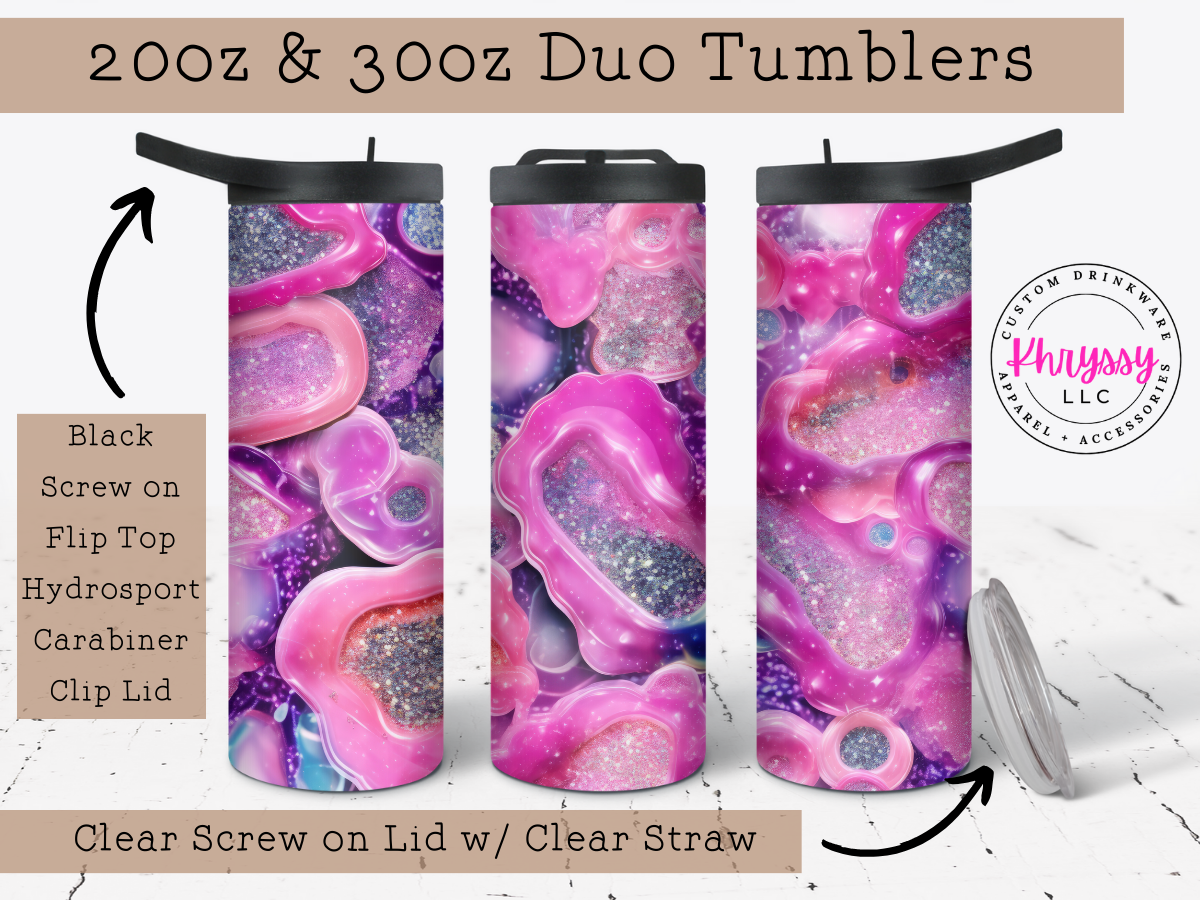 Gorgeous Fusion Pink and Purple Agate-Inspired 20oz Tumbler with Straw