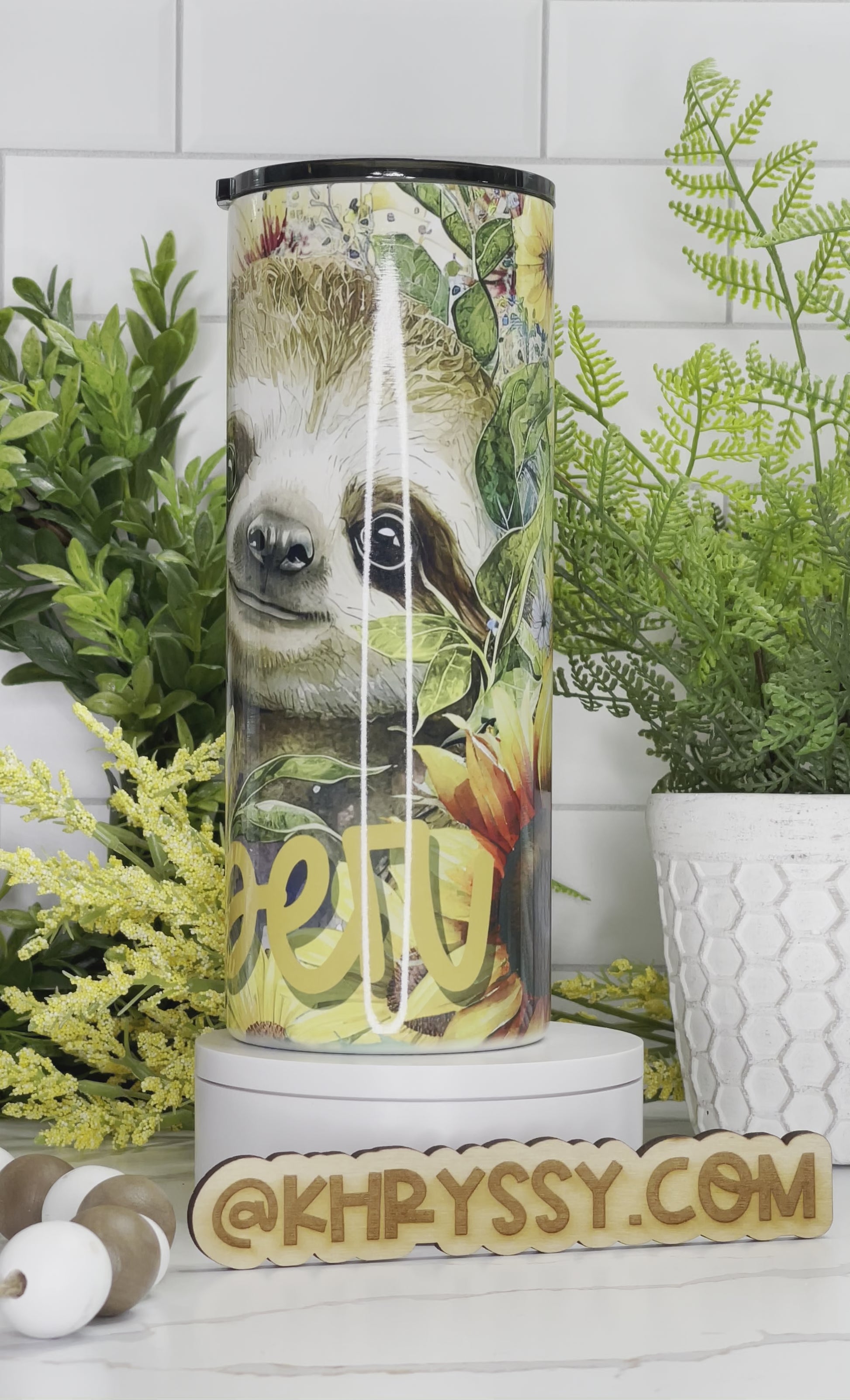 Floral Sloth Tumbler, Sublimation Tumbler