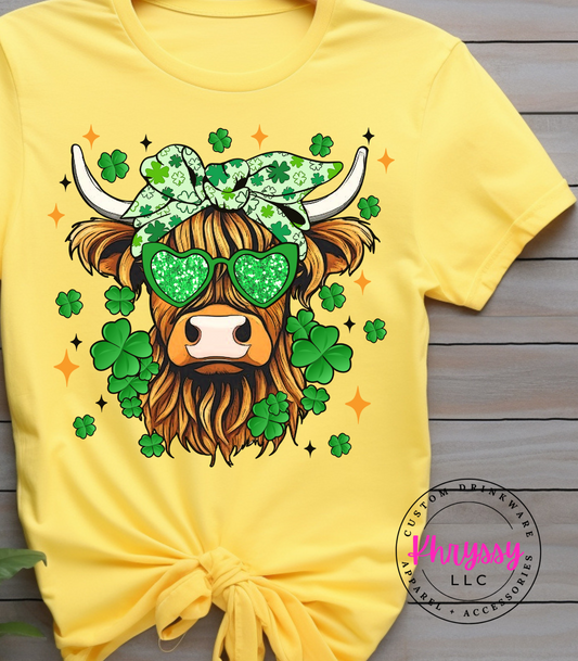 Shamrock Shades Highland Cow: St. Patrick's Day Edition T-Shirt (Adult)