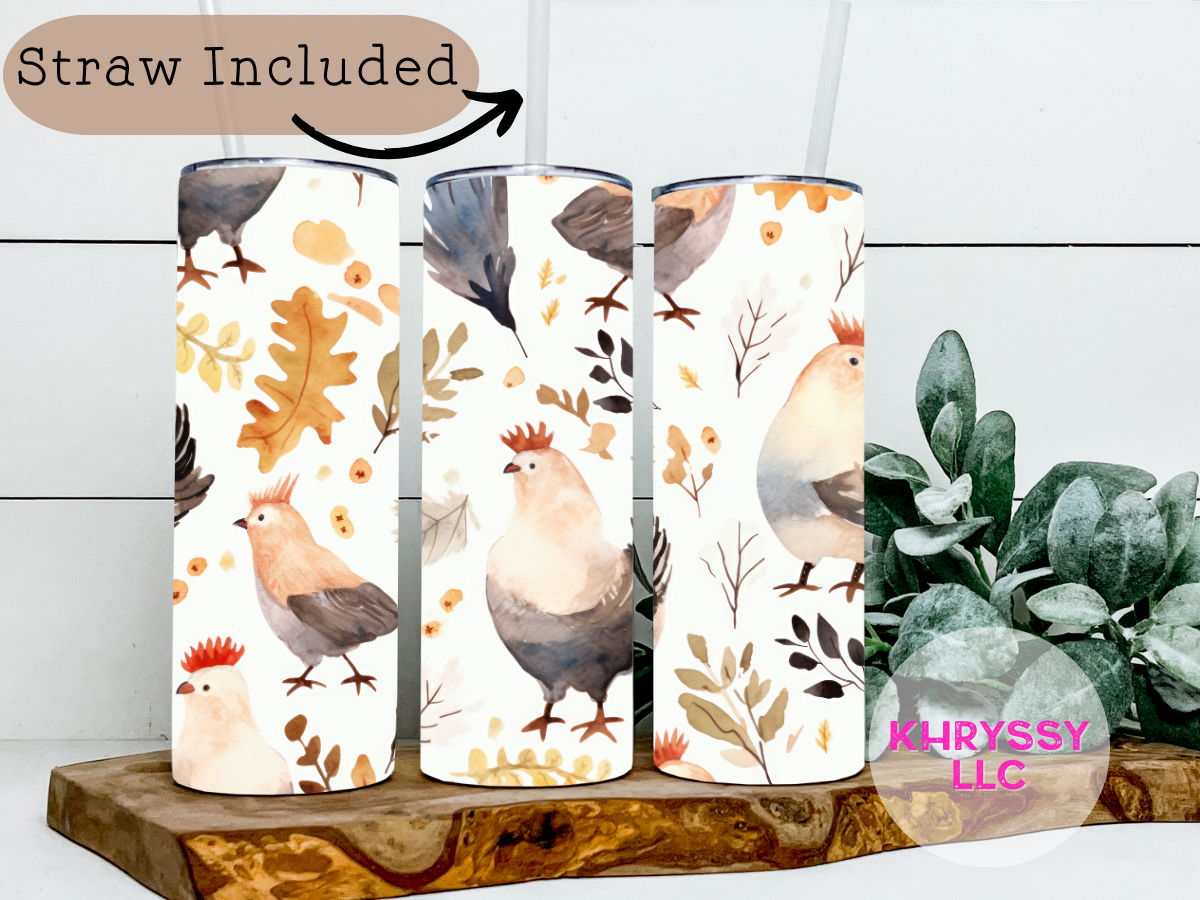 Colorful Cluckers Watercolor Tumbler