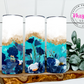 Enchanting Blooms Aqua and Blue Faux Glitter Floral 20oz Tumbler with Straw