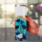 Enchanting Blooms Aqua and Blue Faux Glitter Floral 20oz Tumbler with Straw