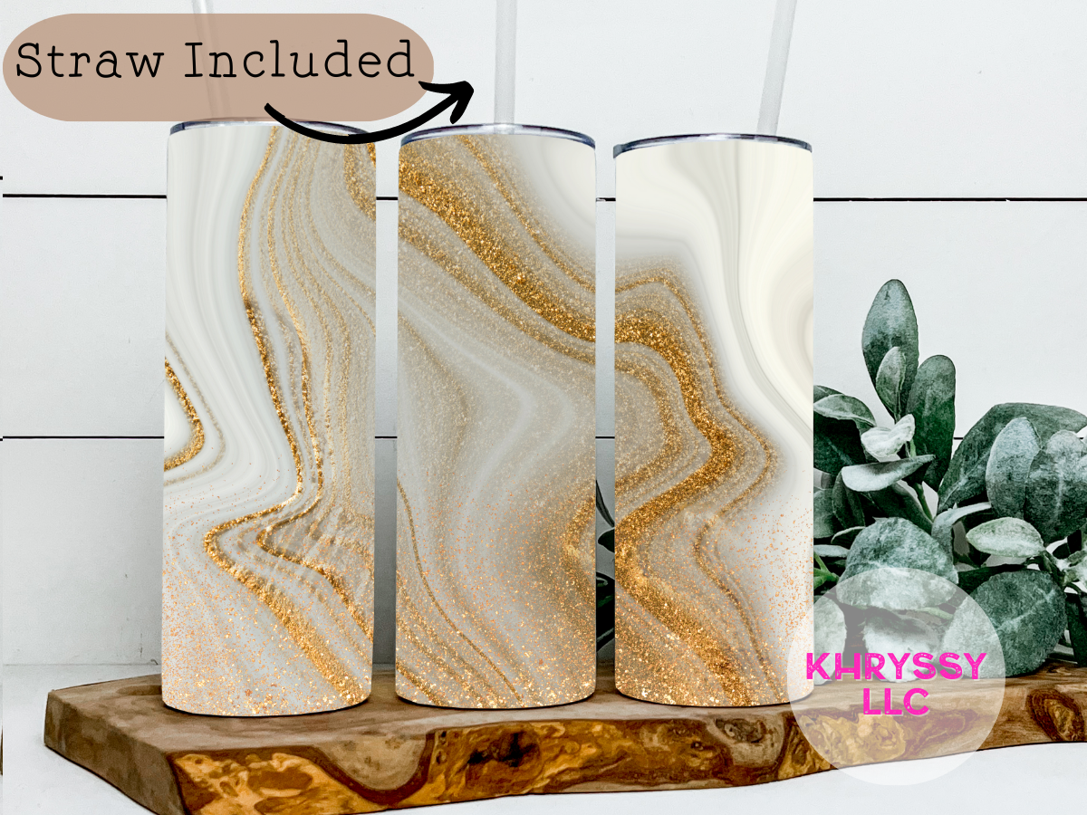 White and Gold Marble Tumbler